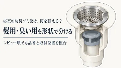 楽天でレビュー数が多い浴室の防臭ゴミ受け・防臭キャップを比較｜品番と形状で髪用・臭い用を見分ける