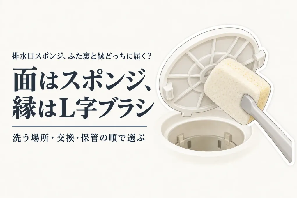 楽天でレビュー数が多い柄付き排水口スポンジとL字すき間ブラシを比較｜ふたの裏・目皿の縁の届き方と交換・保管
